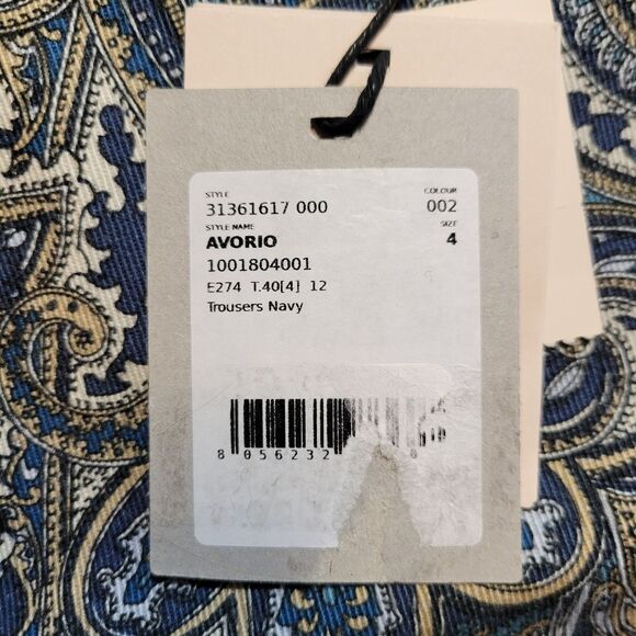 Marella Sport Avorio Navy Trousers Cropped Pants Paisley Pattern Jeans Women's - Picture 10 of 12